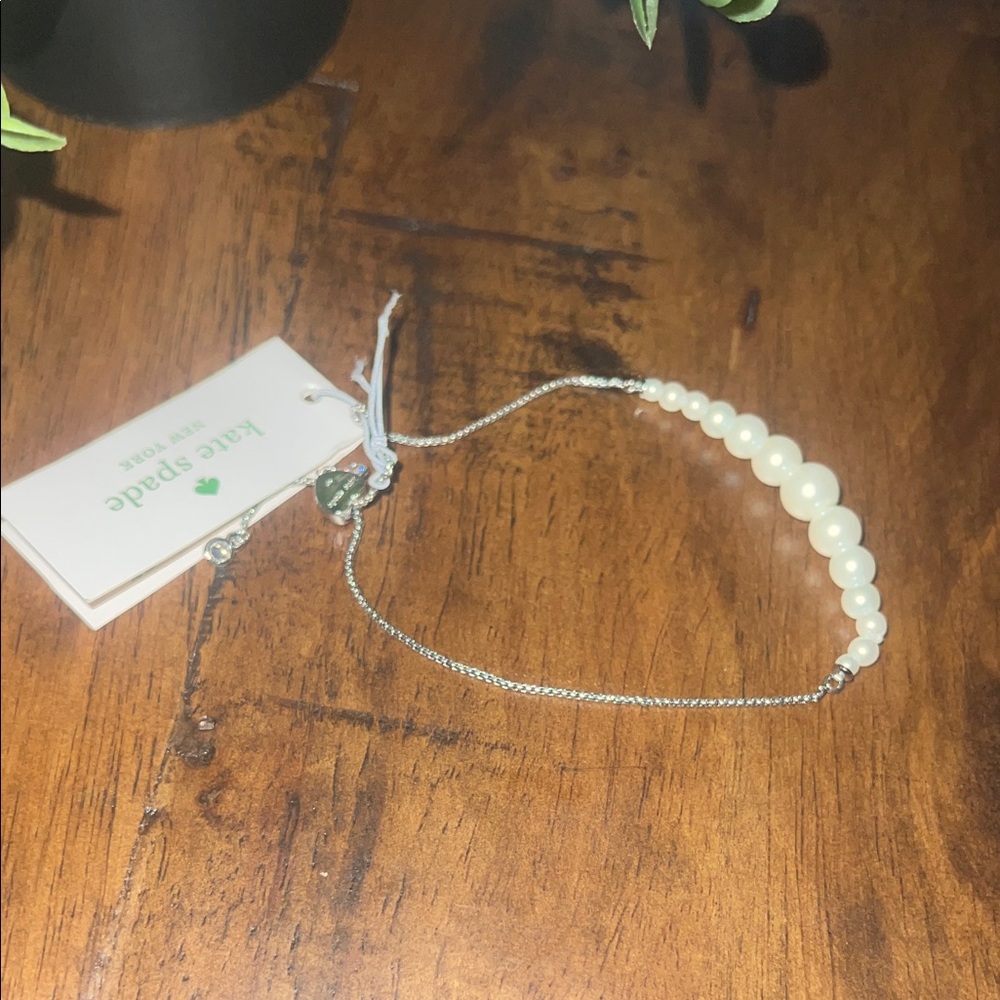 NWT Kate Spade Cream Pearl and Silver Adjustable Slider Bracelet